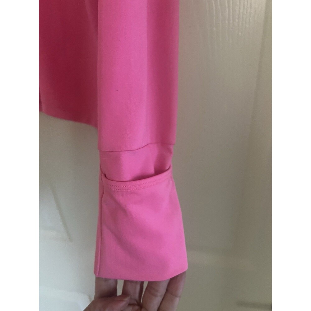 Lucky In Love Woman’s Tennis Gold Long Sleeve Shirt M Thumb Hole Mesh Sides Pink - Picture 3 of 5